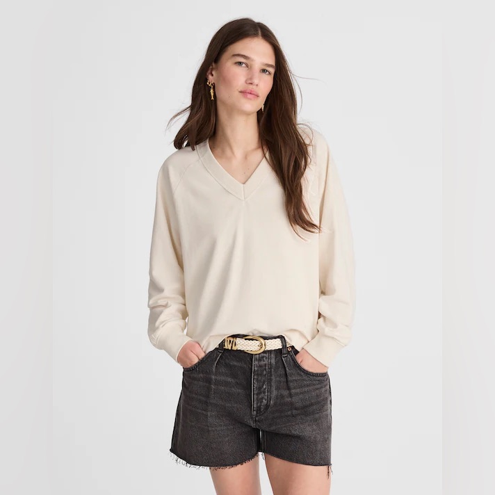 Madewell Cotton Terry V-Neck Sweatshirt Vintage Ivory White Nwt Size Xxs